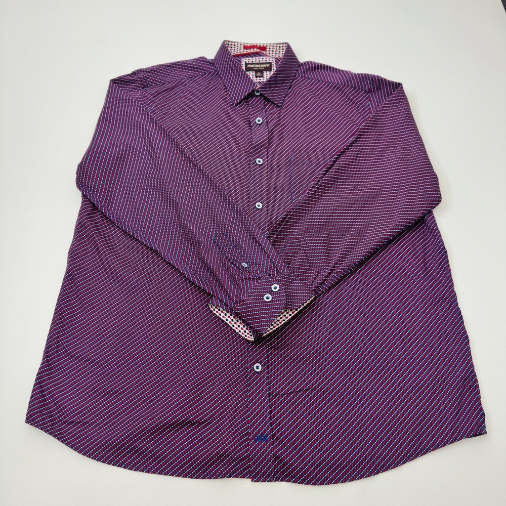 Johnston & Murphy Mens XL Purple‎ Geometric Button Down Long Sleeve Dress Shirt